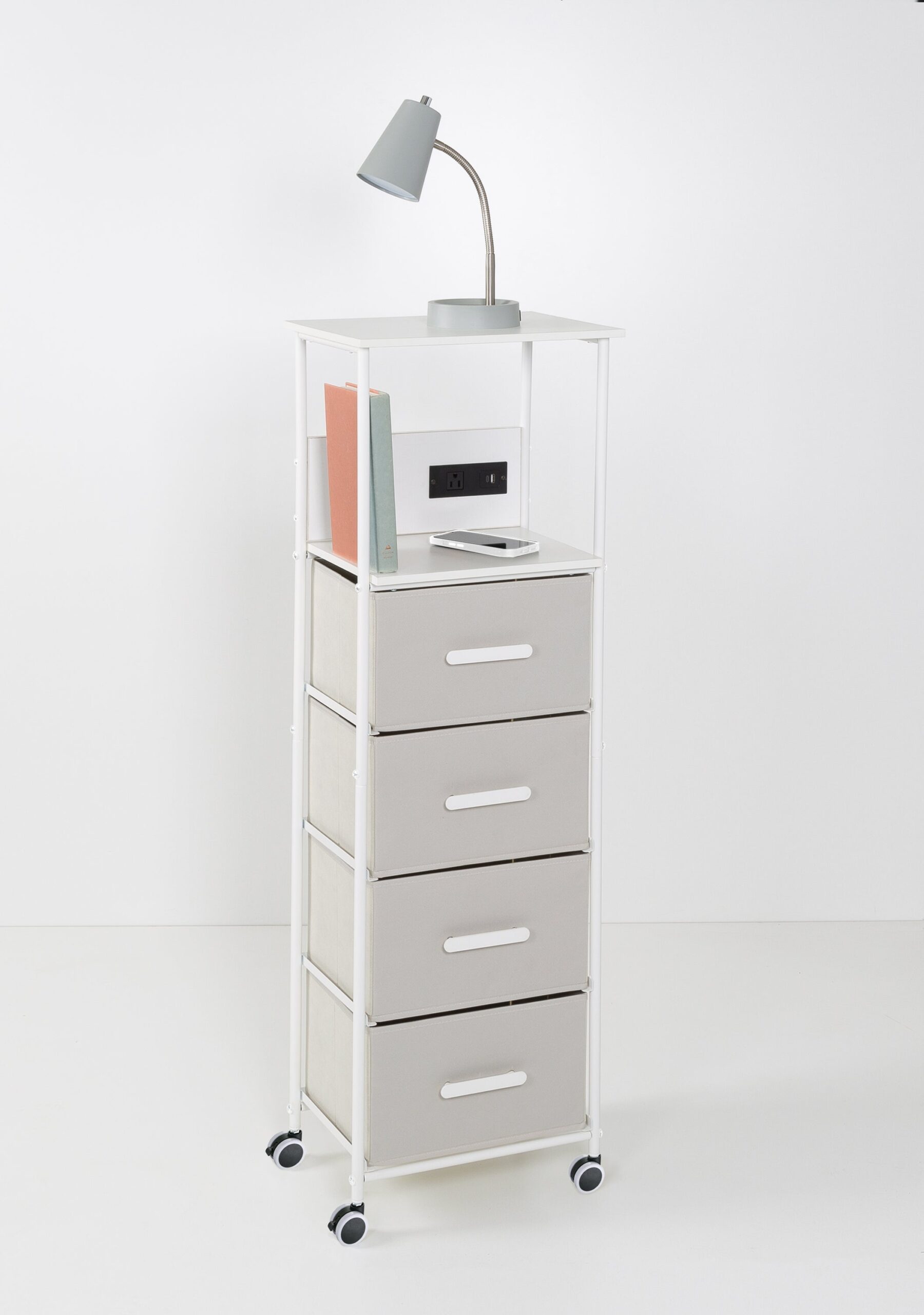 white/gray dorm 4 drawer bedside charging storage cart white/gray dorm 4 drawer bedside charging storage cart