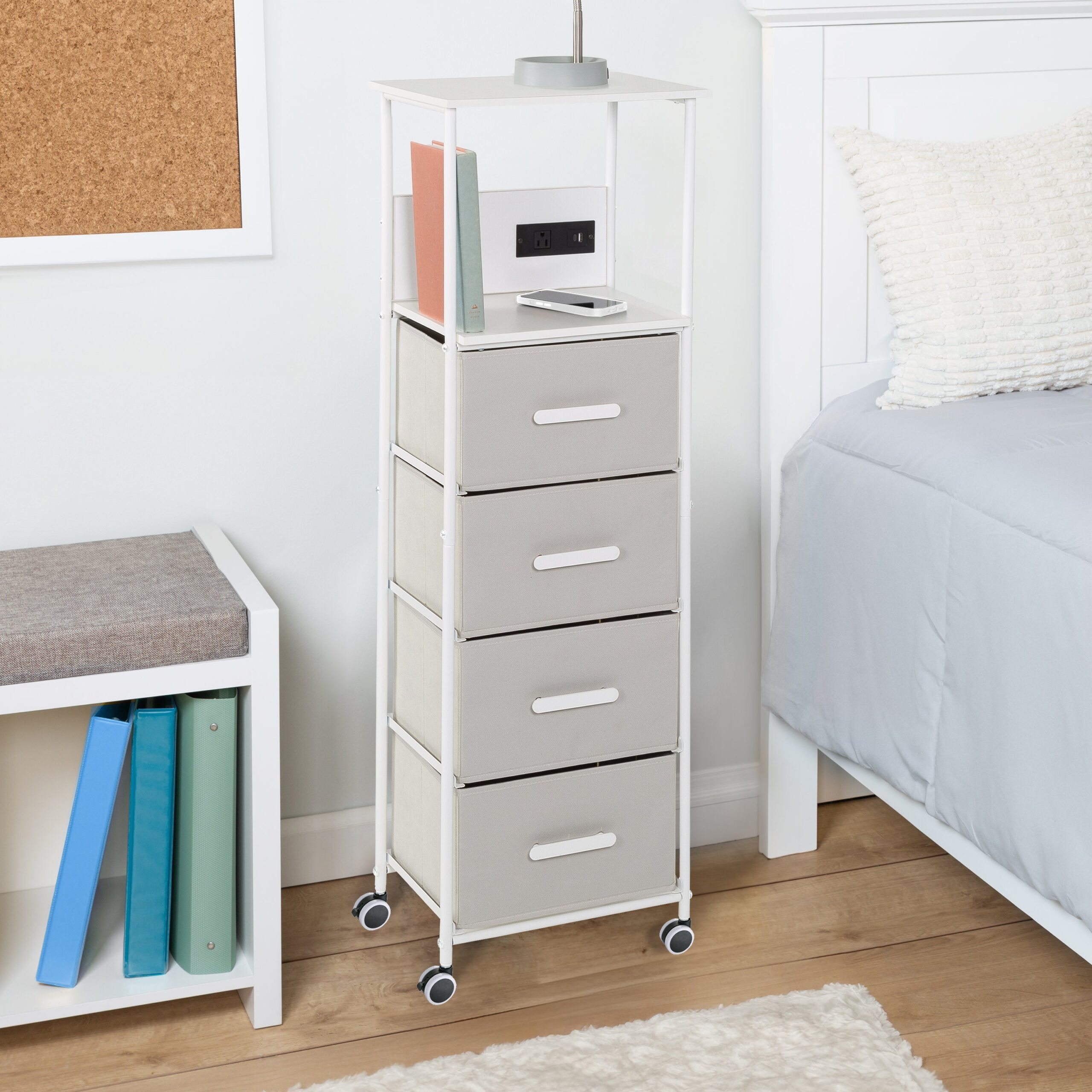 white/gray dorm 4 drawer bedside charging storage cart white/gray dorm 4 drawer bedside charging storage cart