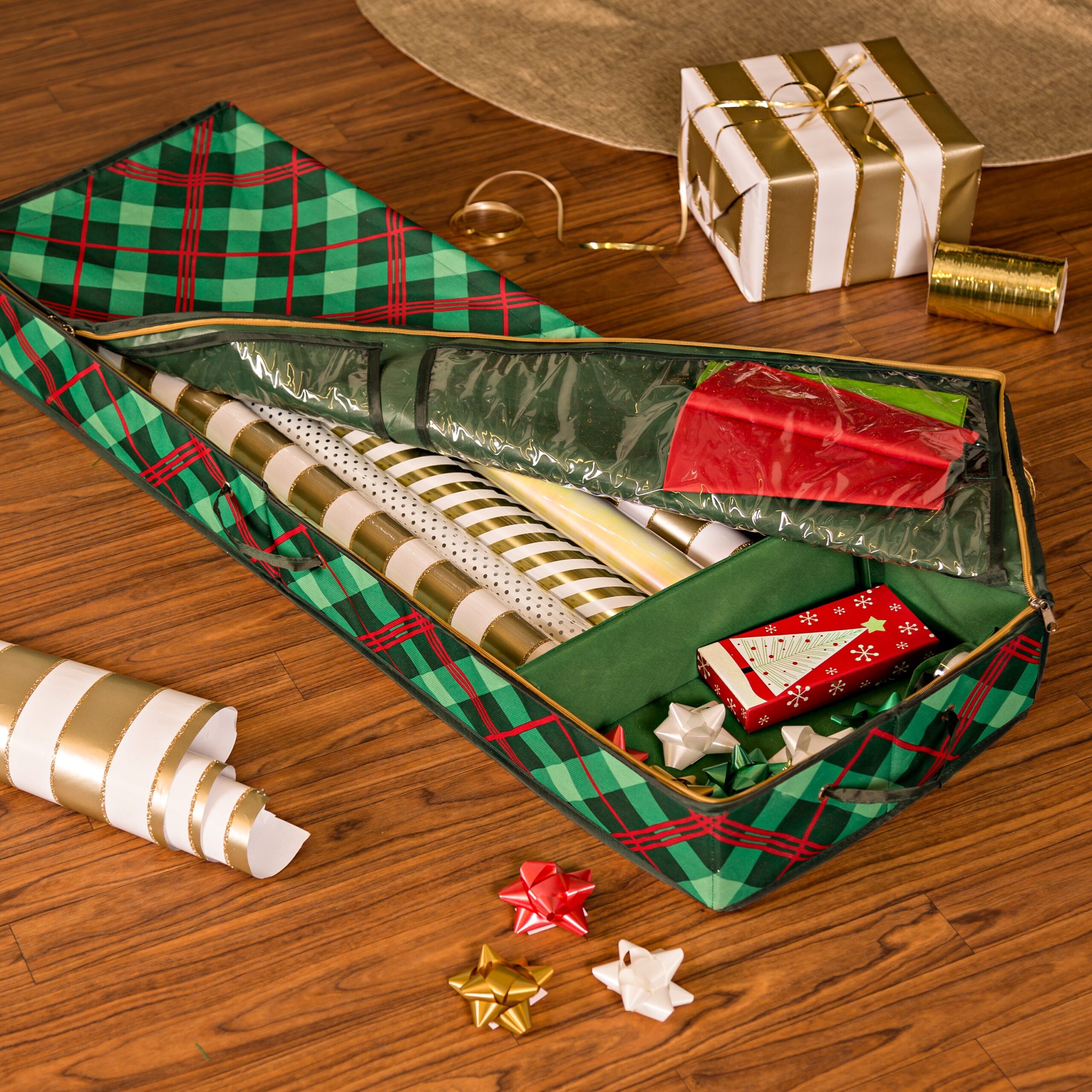 green plaid holiday gift wrap organizer green plaid holiday gift wrap organizer