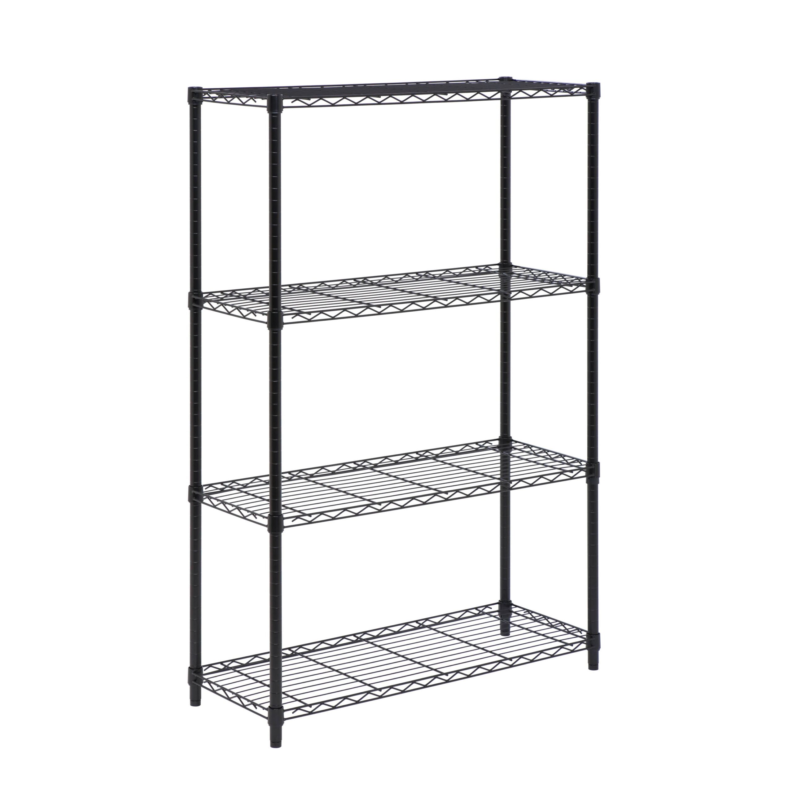 black 4 tier adjustable shelving unit with 350 lb shelf capacity black 4 tier adjustable shelving unit with 350 lb shelf capacity