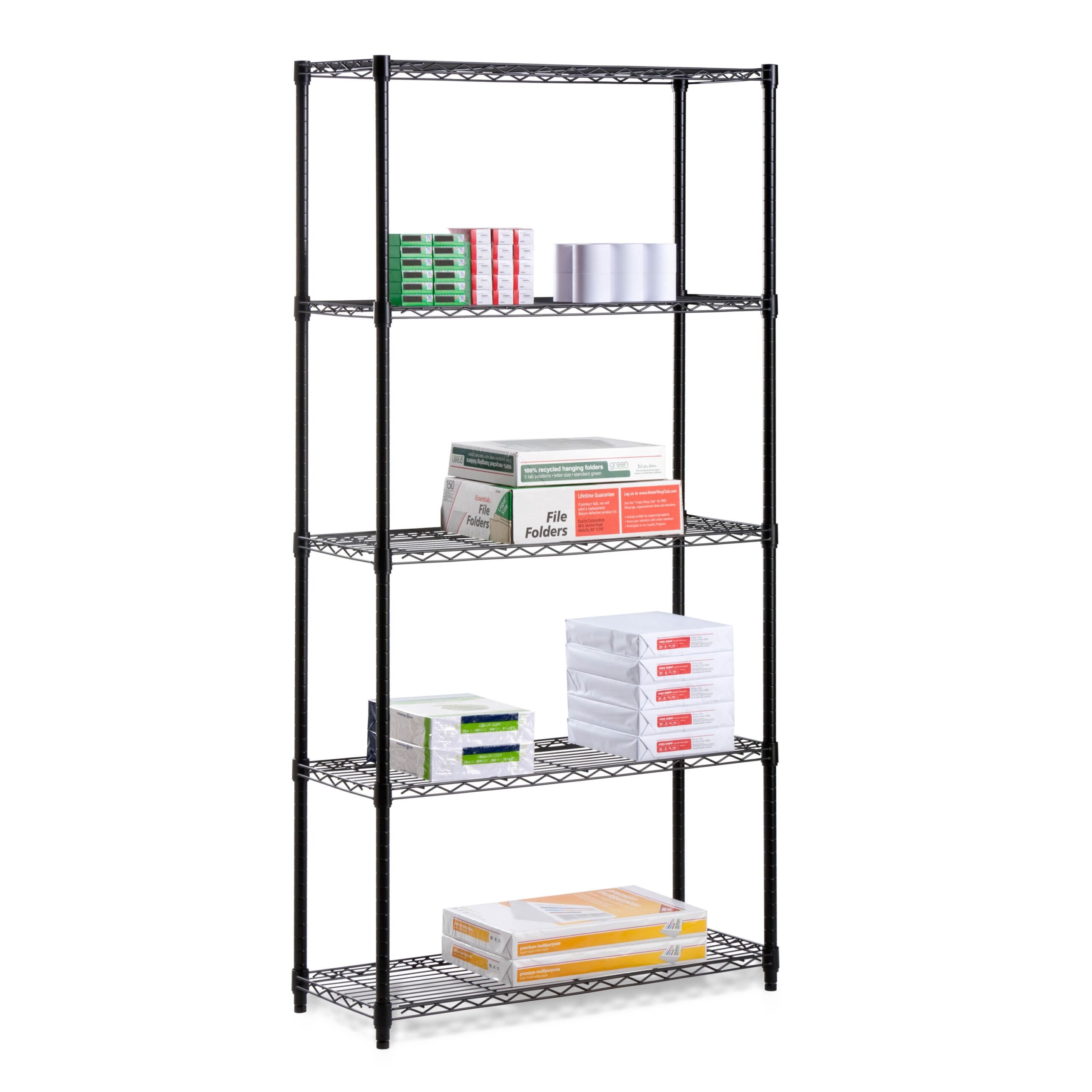 black 5 tier adjustable shelving unit with 350 lb shelf capacity black 5 tier adjustable shelving unit with 350 lb shelf capacity
