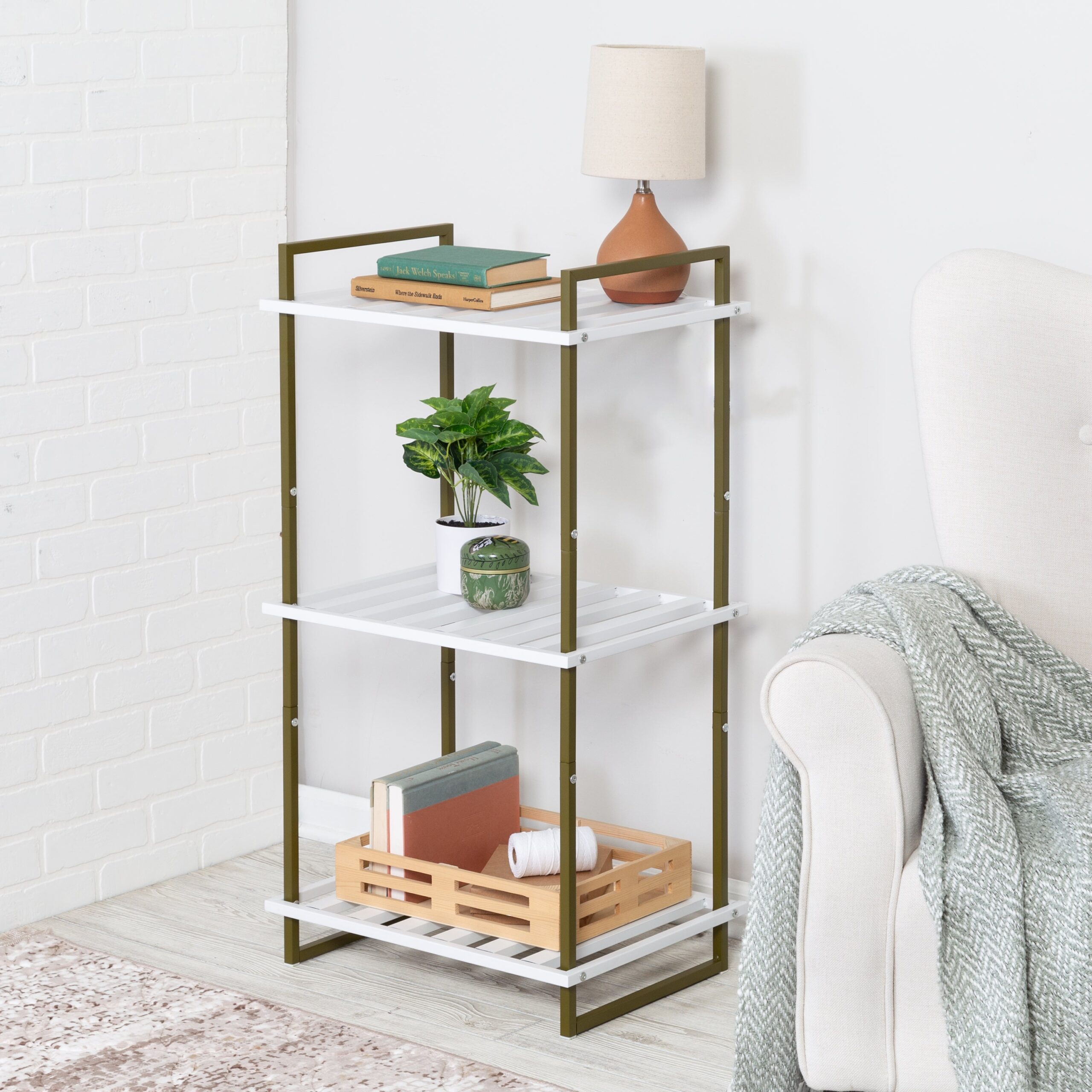 olive/white 3 tier small metal shelf olive/white 3 tier small metal shelf