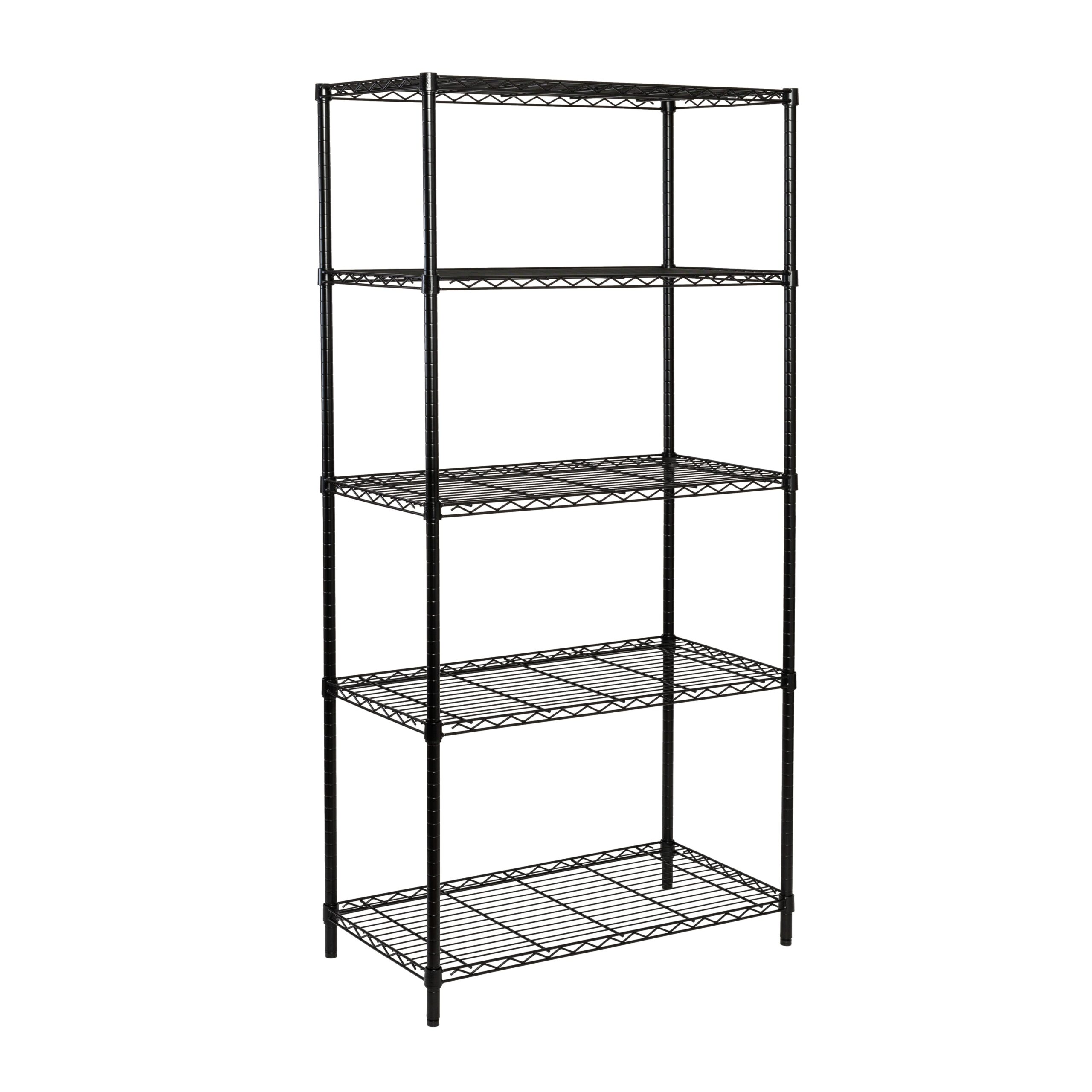 black 5 tier adjustable shelving unit with 350 lb shelf capacity black 5 tier adjustable shelving unit with 350 lb shelf capacity